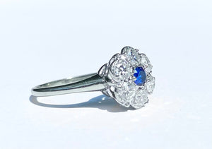 14K Edwardian Style Sapphire and Diamond Cluster Ring