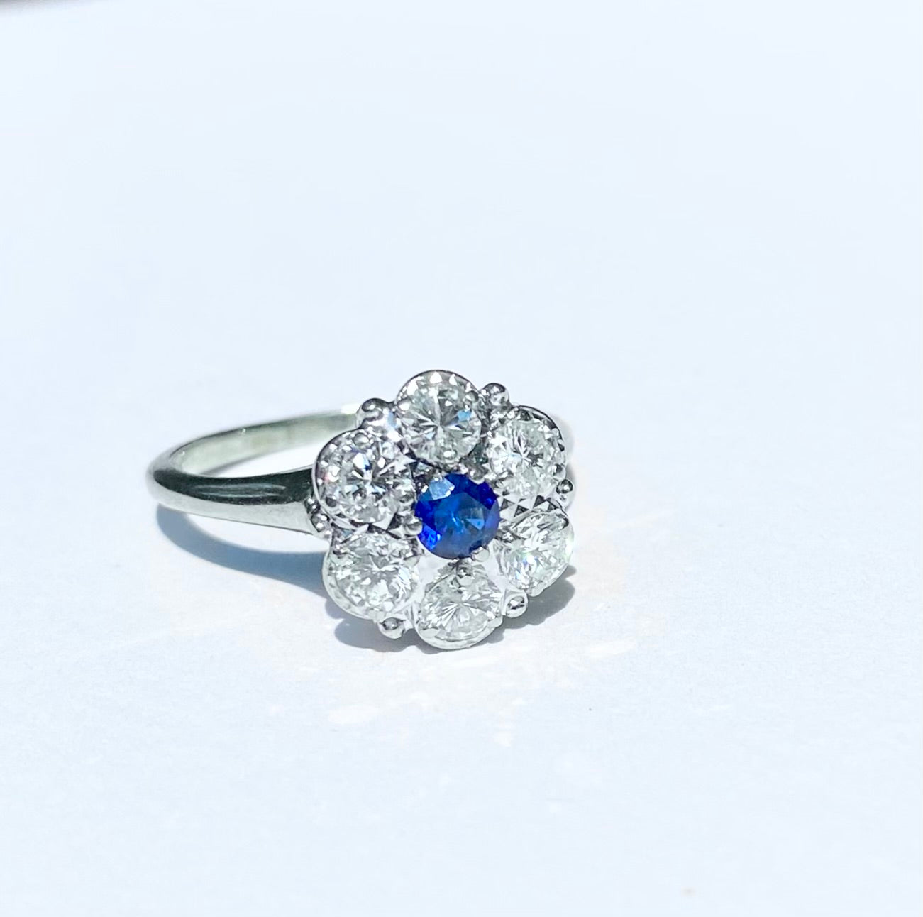 14K Edwardian Style Sapphire and Diamond Cluster Ring