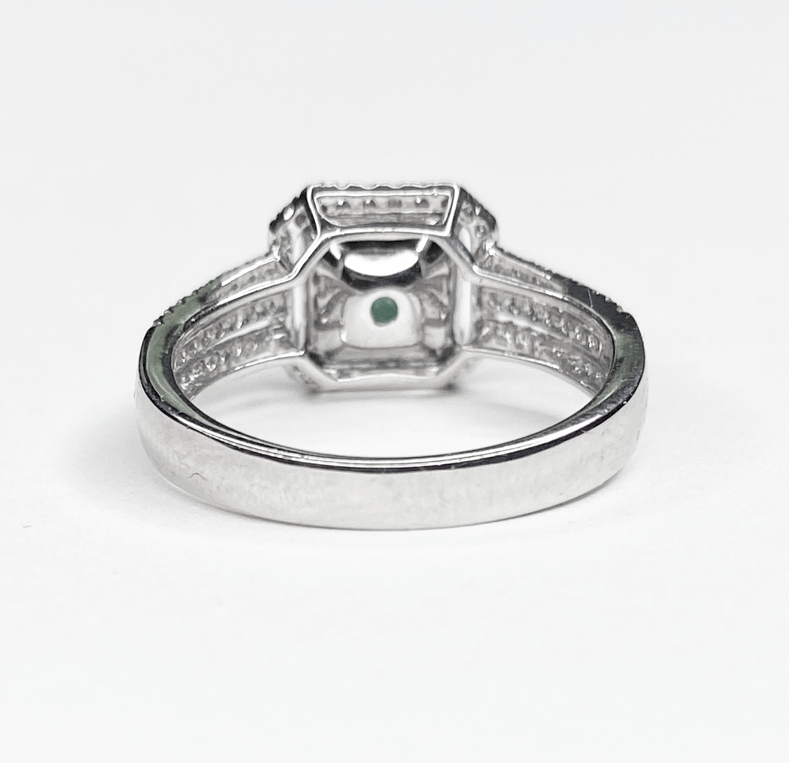 Asscher Cut Emerald Platinum and Diamond Ring