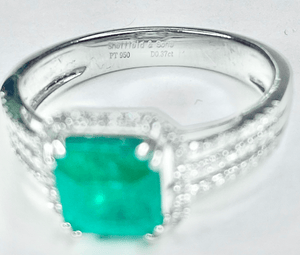 Asscher Cut Emerald Platinum and Diamond Ring