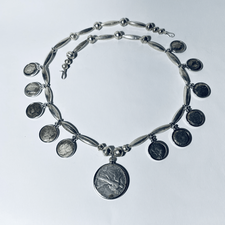 Vintage Real coin and sterling silver necklace handmade by Anna King Jewelry  – Jewelry by Glassando